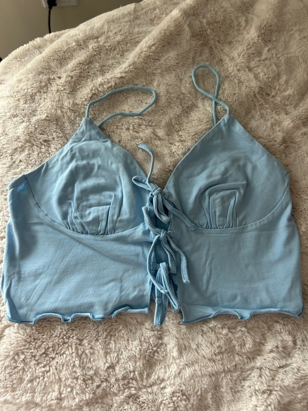 SHEIN Sky Blue Lace-Up Crop Cami